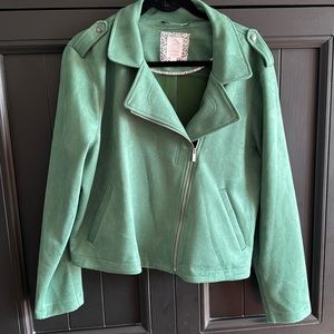 LC Lauren Conrad Velvet Moto Jacket Size XXL in Emerald Green